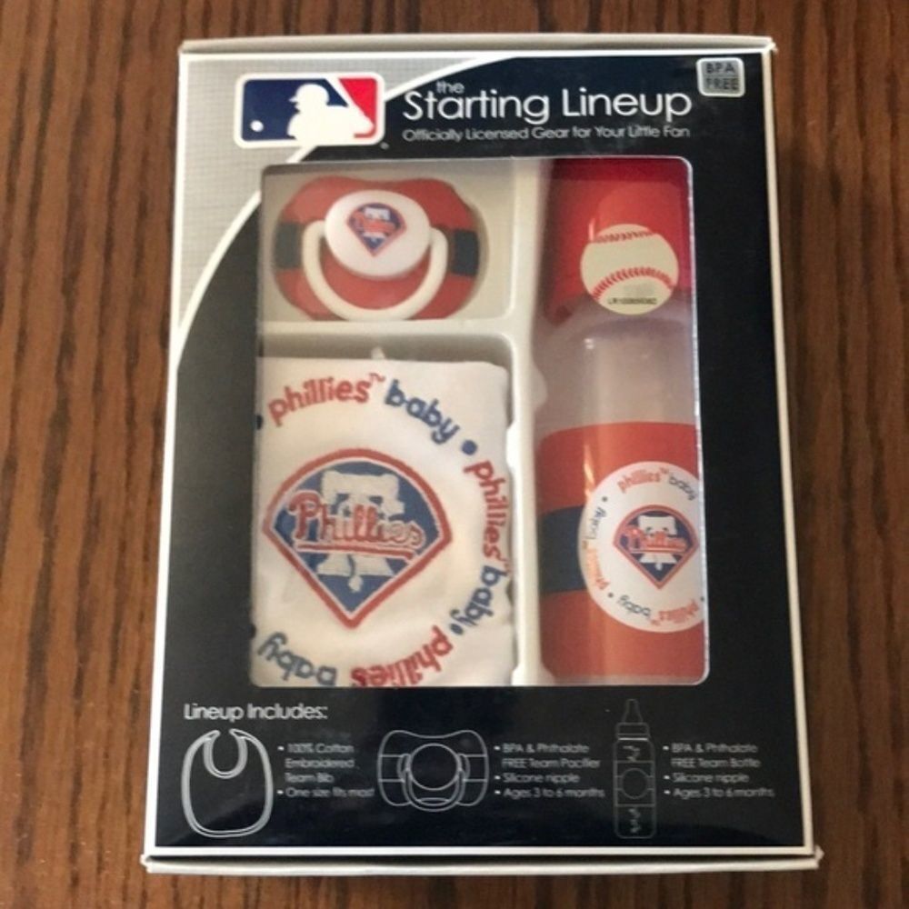 MLB Licensed Philadelphia Phillies Baby Bib and Bottle Set Newborn Infant